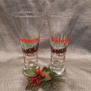 Vintage Budweiser Clydesdale Holiday Pilsner Beer Glasses 1988 & 1989